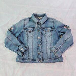 Style & Co Woman's Denim Long Sleeve Jacket with Floral Embroidery